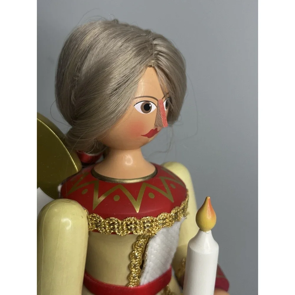 Vtg Erzgebirge Ore Mountain Germany Female‎ Yellow Angel Nutcracker Large